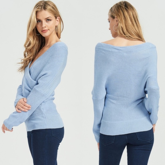 MARI Overlap Long Sleeve Top - BLUE - Picture 2 of 2
